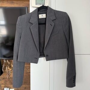 Babaton Dark Gray Cropped Pinstripe Blazer